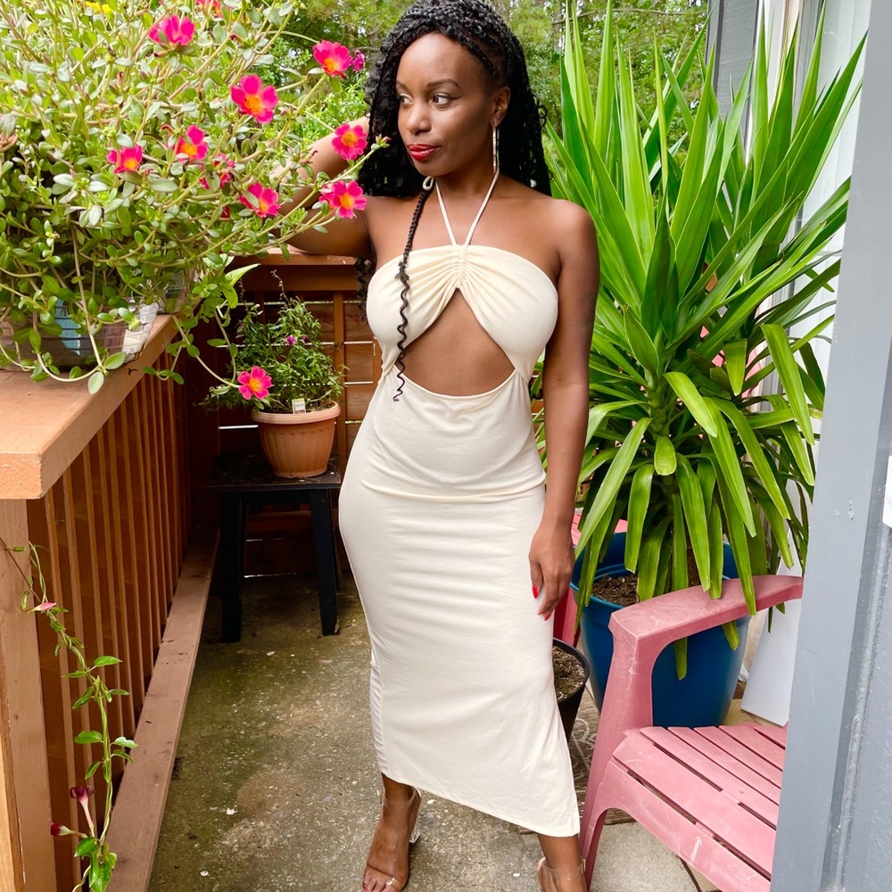 Cutout Ruched Midi Dress